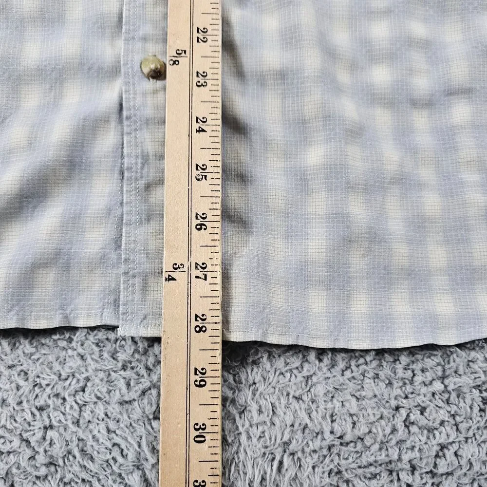 North Face Shirt Mens Medium Gray Tartan Plaid Button Up Pockets Hiking Outdoor